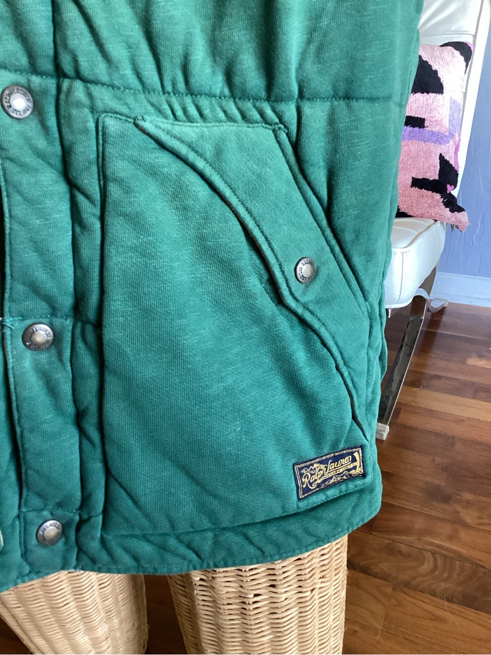 Vintage Polo Ralph Lauren Green Quilted Vest with Orange Yoke - Picture 8 of 14